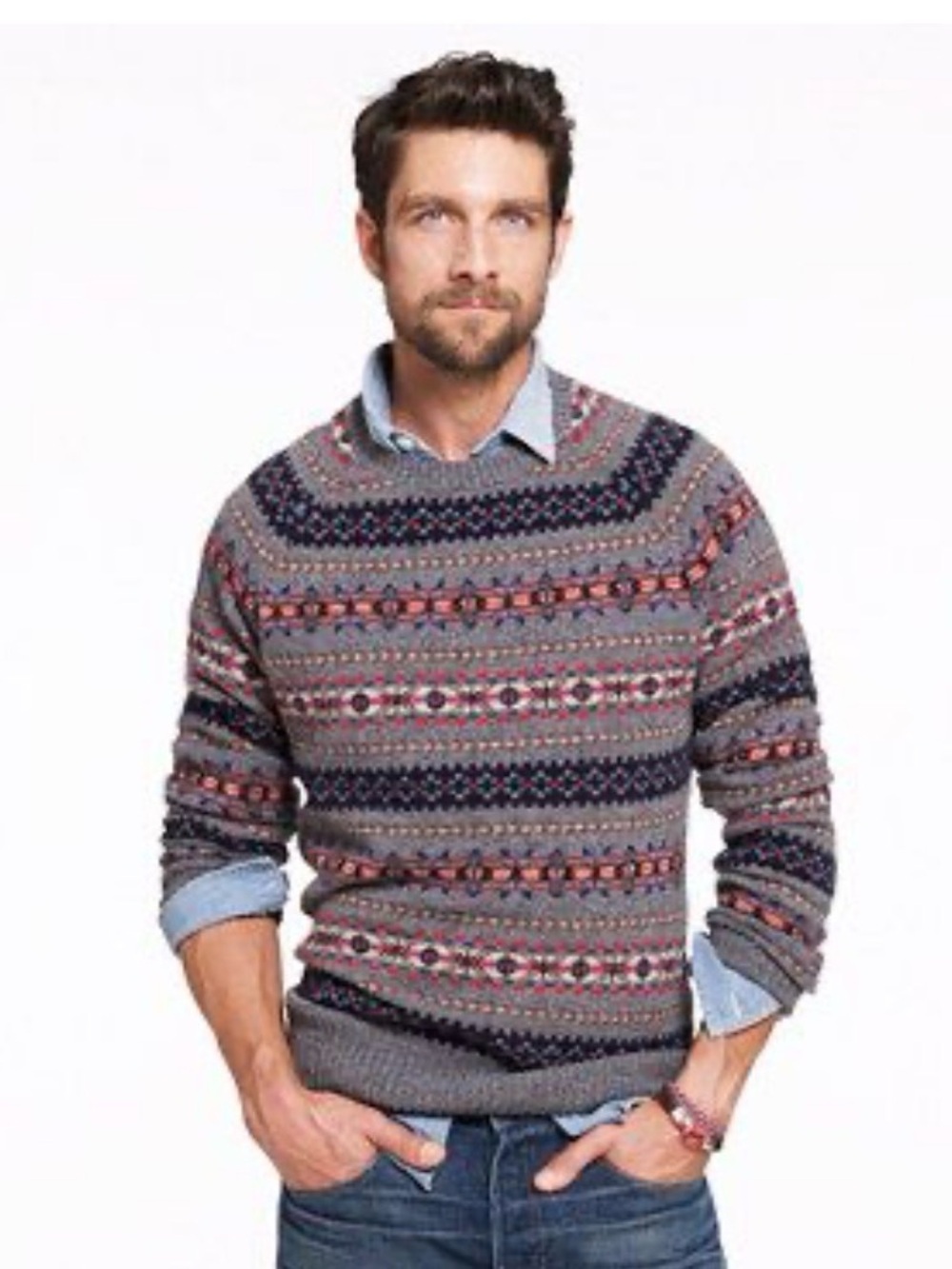 J.Crew Men's Fair Isle Lambswool Crewneck Sweater size Medium